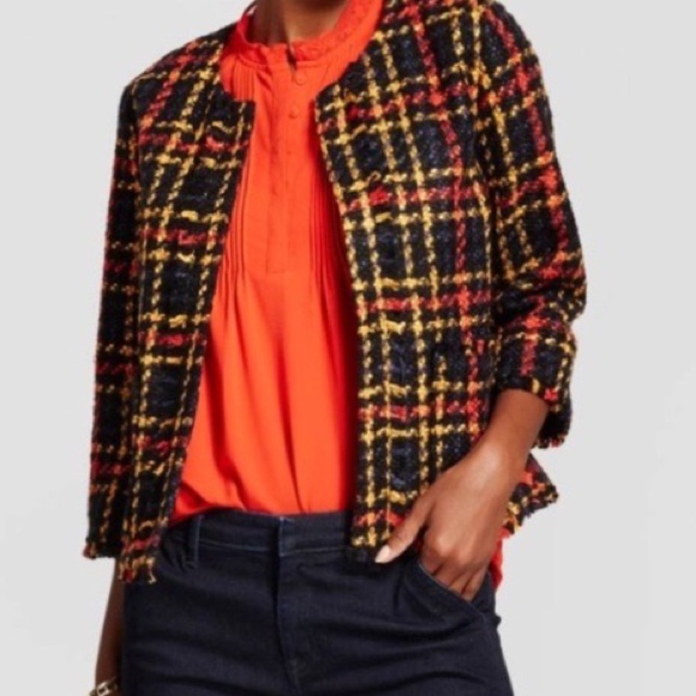 A New Day Plaid Navy Tweed Blazer EUC